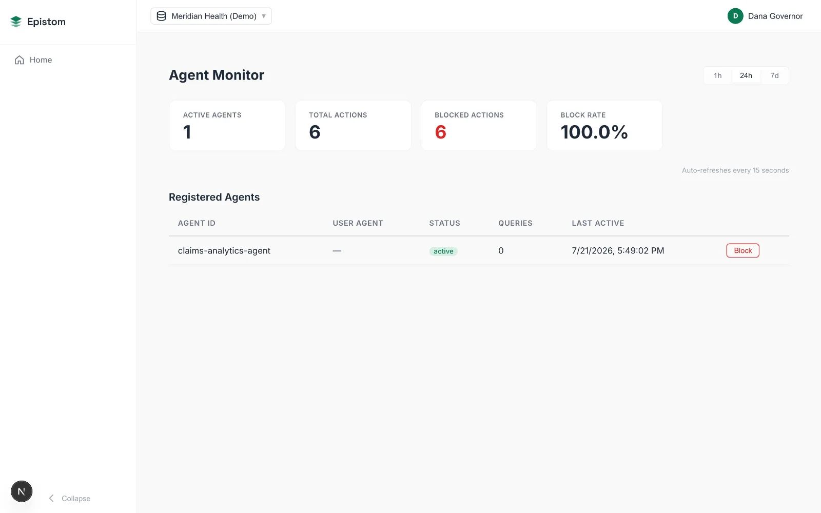 Control console: registered agents with trust levels